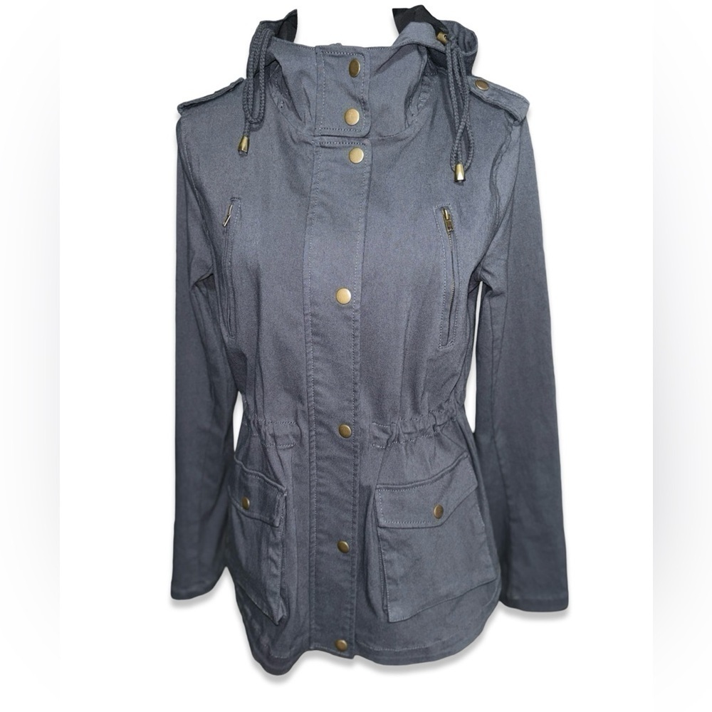 EDEN SOCIETY Holly Contrast Hood Cargo Jacket blue/gray size medium coat - Picture 4 of 13